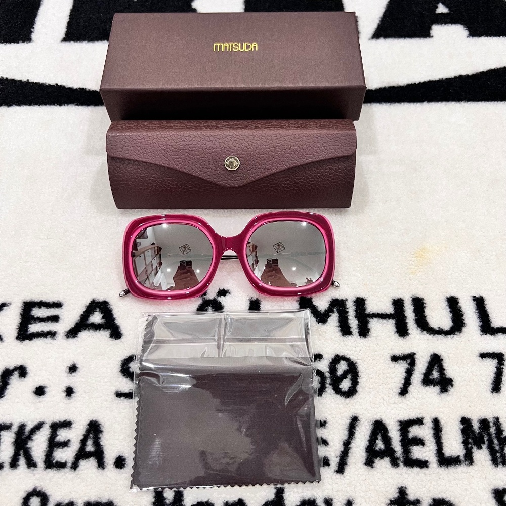 Matsuda M2035 5-Barrel Riveted Hinge Sunglasses DEEP BURGUNDY/PINK CRYSTAL